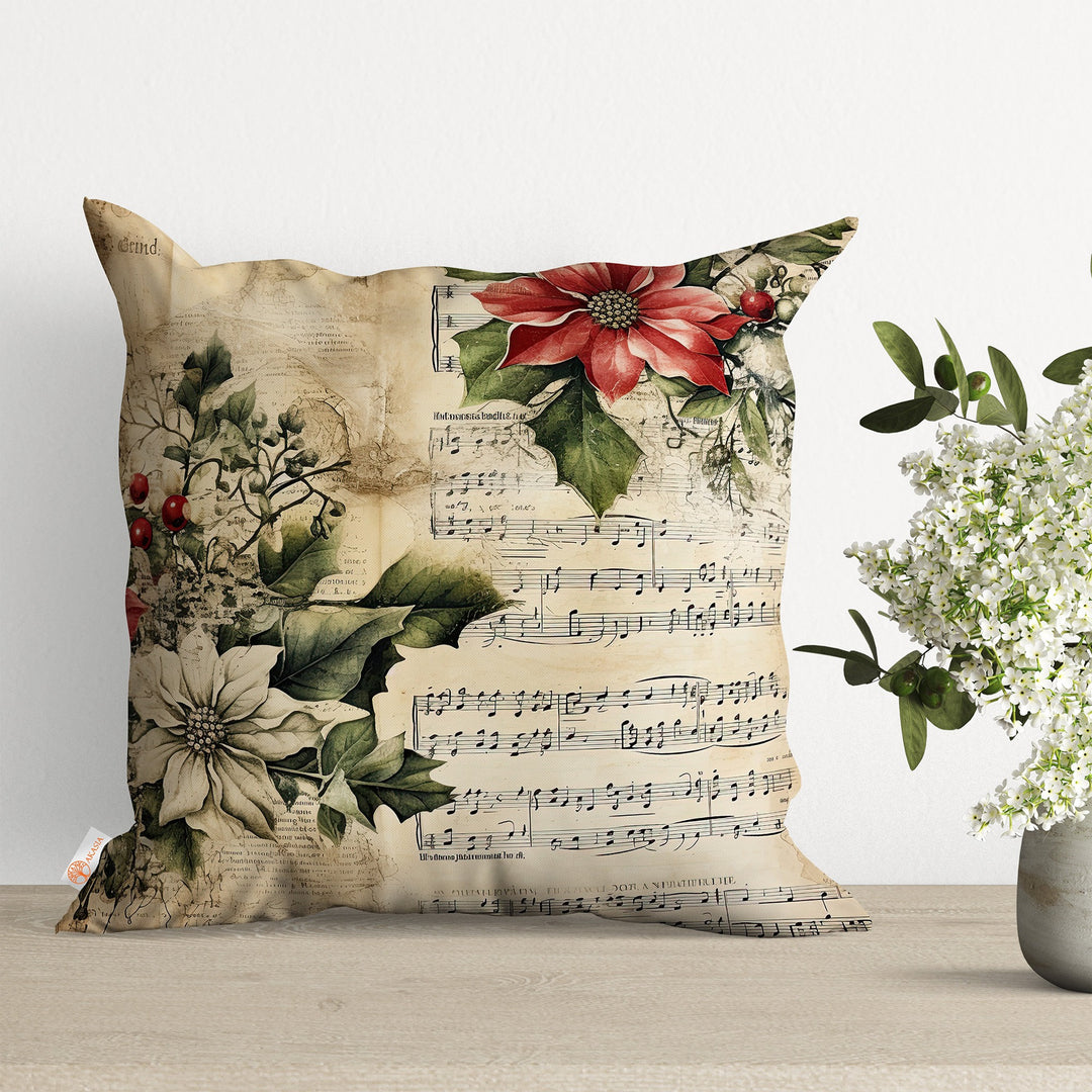 Christmas Throw Pillowtop|Santa Claus Cushion Cover|Winter Pillow Cover|Xmas Cushion Case|Floral Porch Decor|Red Poinsettia Pillow Case