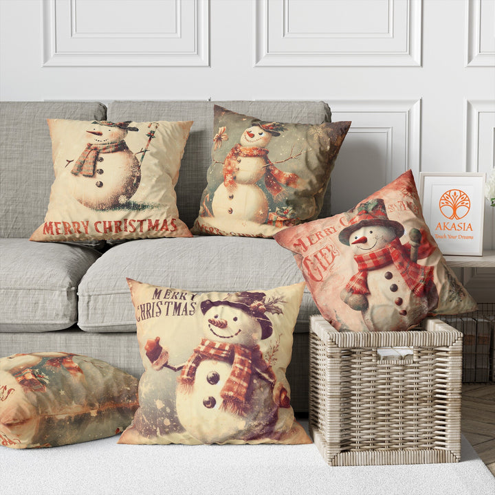 Snowman Print Xmas Pillow Case|Merry Christmas Cushion Cover|Winter Sofa Decor|Xmas Pillow Cover|Decorative Pillowtop|Winter Trend Cushion