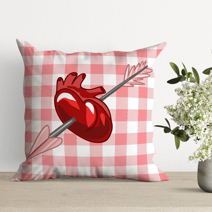 Love-themed Pillow Cover|Targeting Heart Valentine Cushion Case|Romantic Check Home Decor Gift|February 14 Gift for Her|Throw Pillowcase