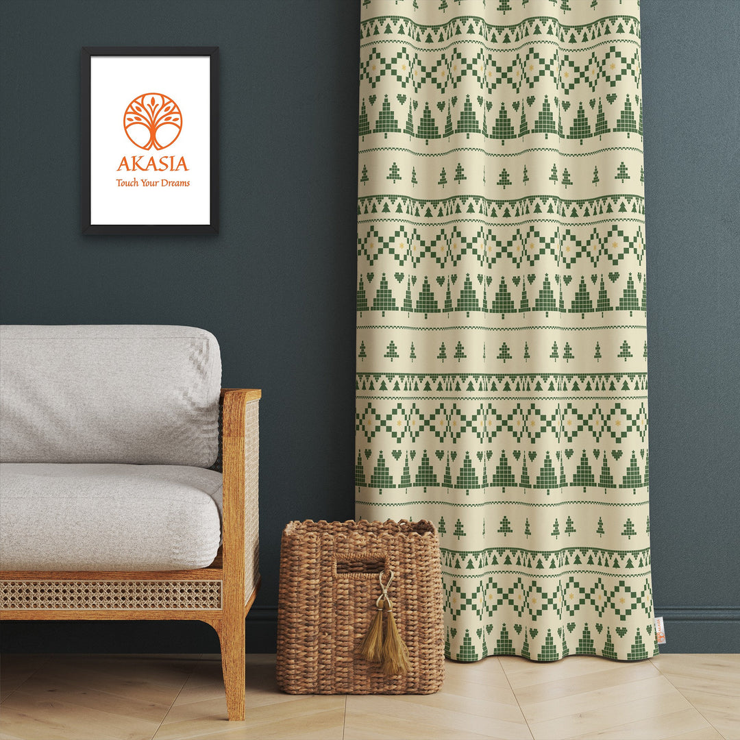 Winter Trend Curtain|Pixel Art Pine Tree Curtain|Rug Design Curtain|Xmas Home Decor|Living Room Curtain|Thermal Insulated Window Treatment