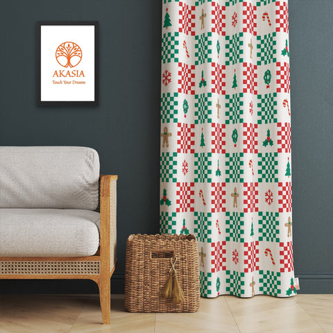 Geometric Winter Trend Curtain|Christmas Curtain|Winter Home Decor|Xmas Plaid Living Room Curtain|Thermal Insulated Window Treatment