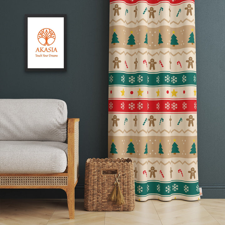 Christmas Curtain|Winter Trend Curtain|Geometric Xmas Curtain|Santa Claus Home Decor|Living Room Curtain|Thermal Insulated Window Treatment