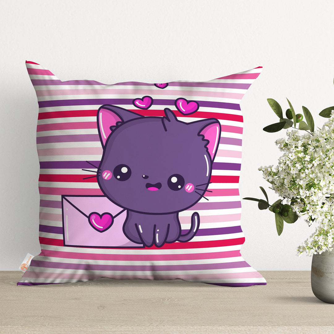 Cupid's Touch Pillowcase|Heart Print Romantic Cushion Cover|Love-themed Home Decor Gift|February 14th Romance|Cute Cat Throw Pillow Case