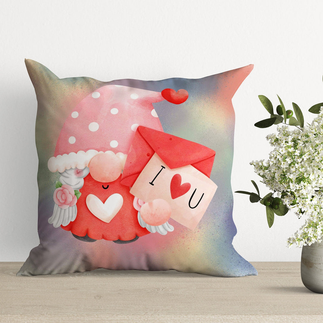 Valentine's Day Pillowcase|Gnome and Heart Print Romantic Cushion Cover|I Love You Home Decor Gift|Couple Pillowcases|Throw Pillow Case