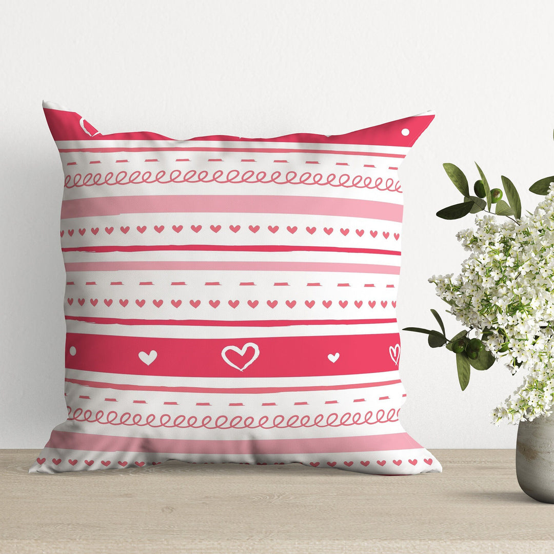 Heart Print Throw Pillowcase|Striped Cushion Case|Love Print Pillow Case|Romantic Pillow Cover|Valentine Cushion Cover|Gift For Him