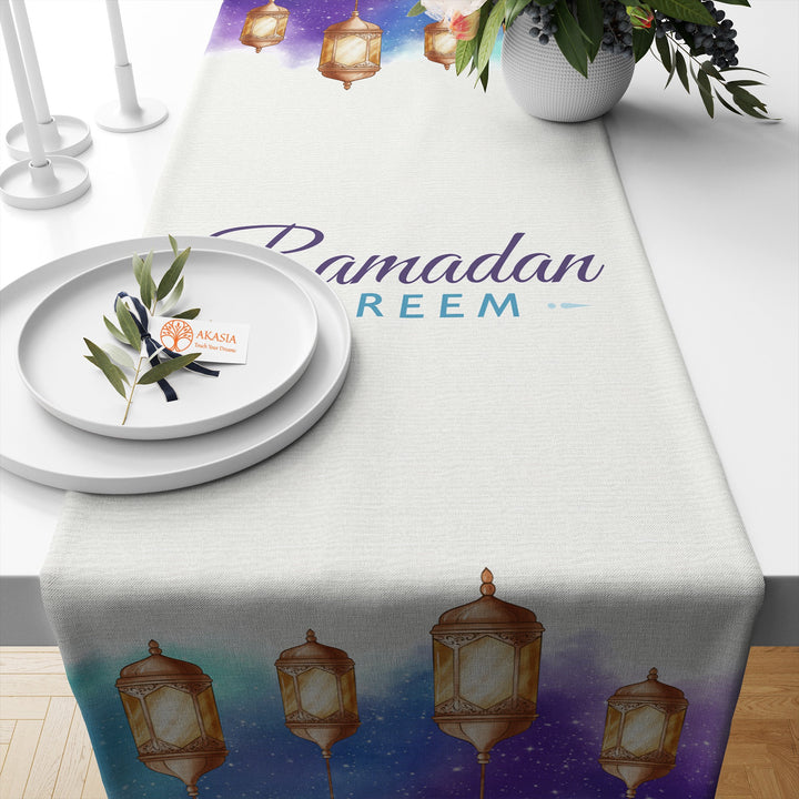 Ramadan Kareem Table Runner|Ramadan Mubarak Table Cloth|Religious Tablecloth|Islamic Table Cover|Lantern Print Eid Table Dressing