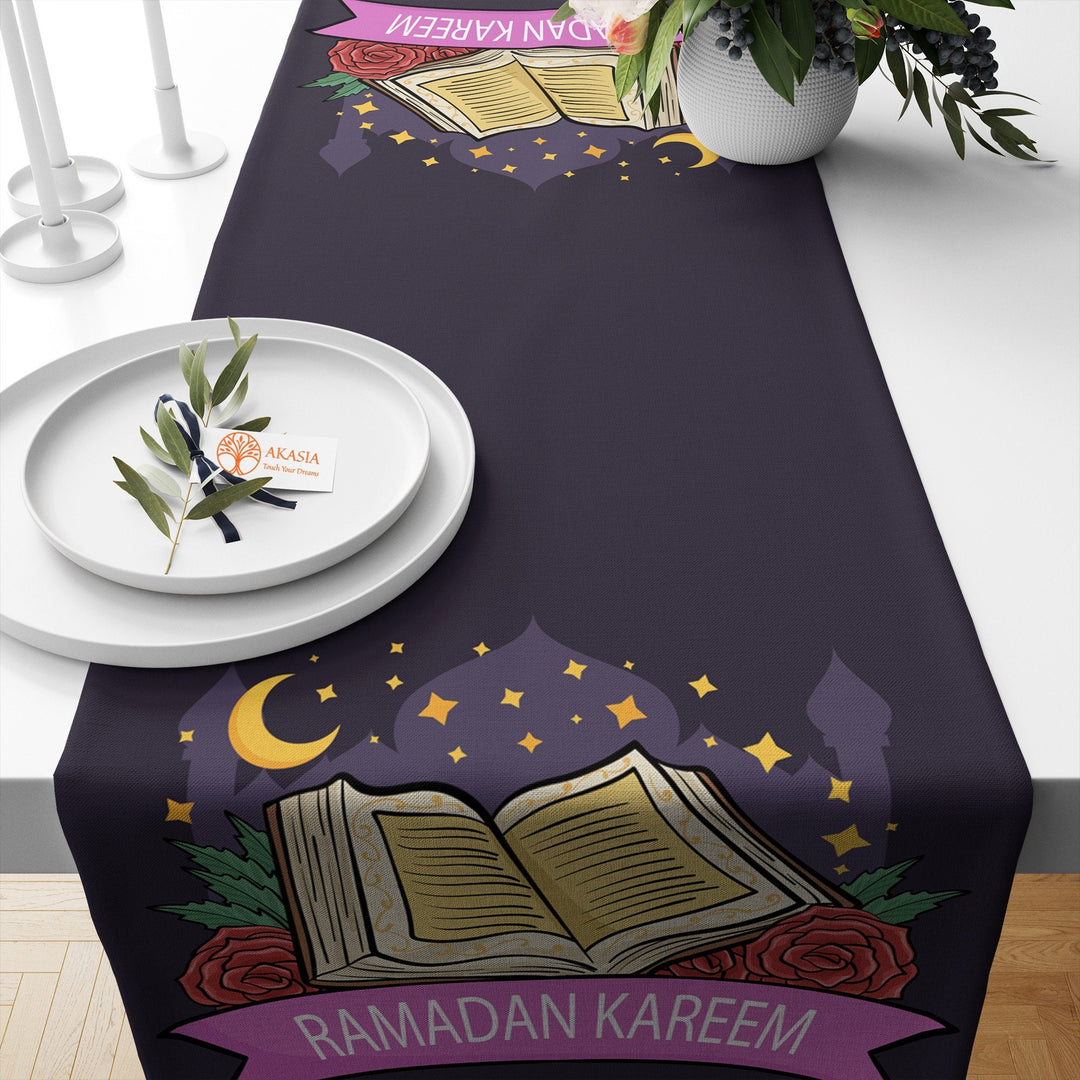 Ramadan Kareem Print Table Centerpiece|Islamic Table Runner|Eid Mubarak Table Decor|Religious Table Dressing|Mystic Authentic Tablecloth