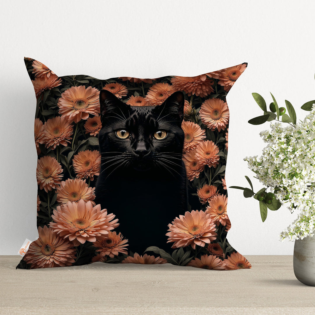 Floral Animal Pillow Cover|Tiger Cushion Case|Black Cat Pillowcase|Leopard Throw Pillow Cover|Animal Portrait Cushion Case|Farmhouse Gift