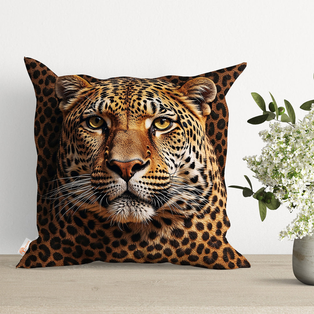 Floral Animal Pillow Cover|Tiger Cushion Case|Black Cat Pillowcase|Leopard Throw Pillow Cover|Animal Portrait Cushion Case|Farmhouse Gift