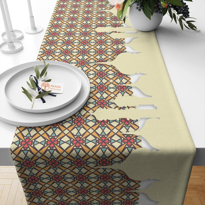 Geometric Islamic Table Runner|Ramadan Kareem Table Centerpiece||Eid Mubarak Table Decor|Religious Table Dressing|Mystic Tablecloth