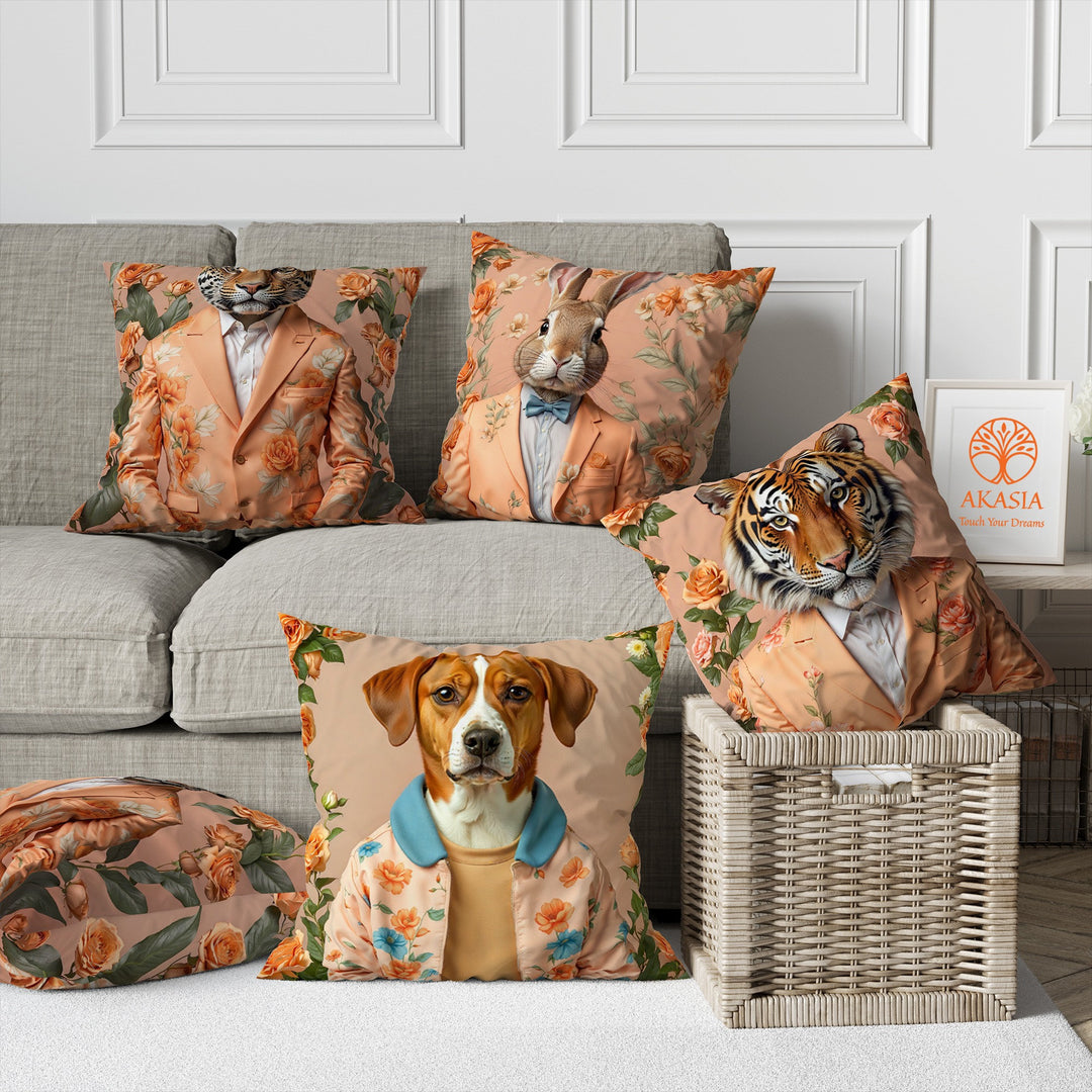 Animal Pillow Cover|Tiger Cushion Case|Pet Costume Pillowcase|Rabbit and Dog Throw Pillow Cover|Animal Portrait Cushion Case|Farmhouse Gift