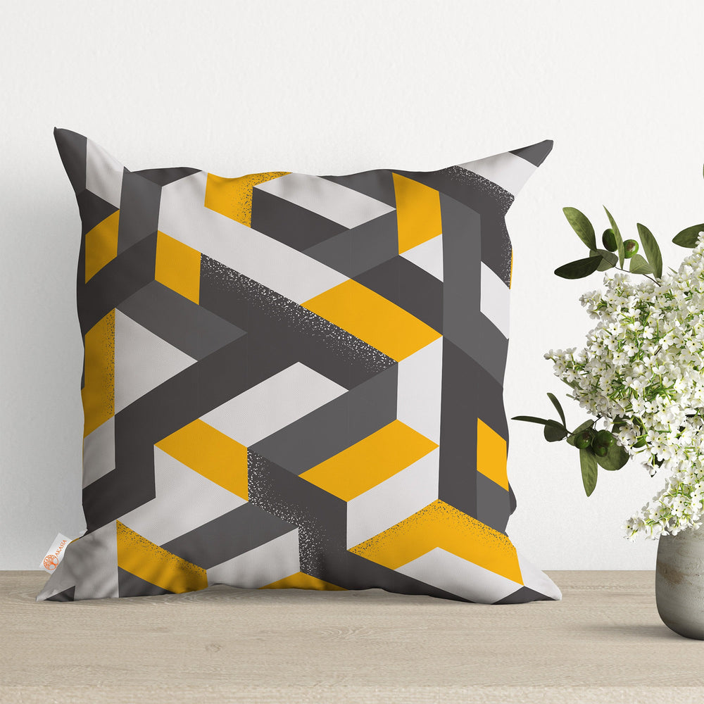 Black Yellow Gray Cushion Case|Abstract Geometric Pillow Cover|Decorative Pillow Top|Boho Bedding Home Decor|Housewarming Outdoor Pillow Top