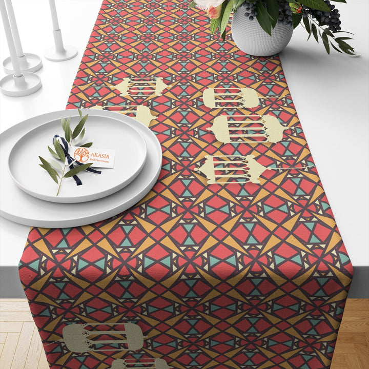 Geometric Islamic Table Runner|Ramadan Kareem Table Centerpiece||Eid Mubarak Table Decor|Religious Table Dressing|Mystic Tablecloth